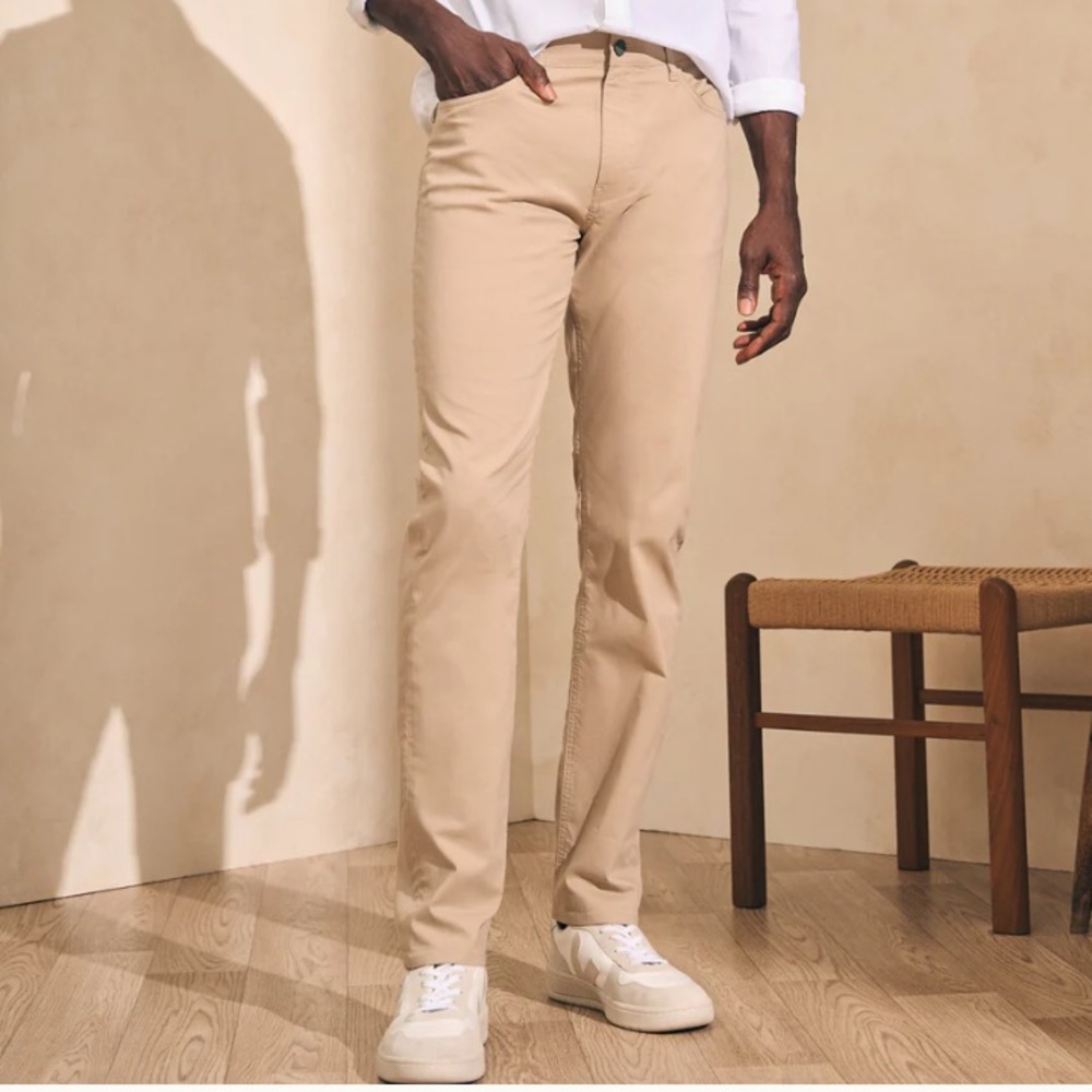 NWT Men’s Faherty Movement 5 pocket pant, 32x32, khaki